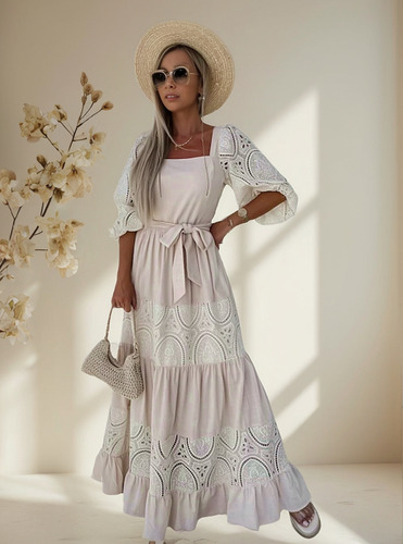Vestido Largo De Playa Con Encaje Ahuecado De Verano