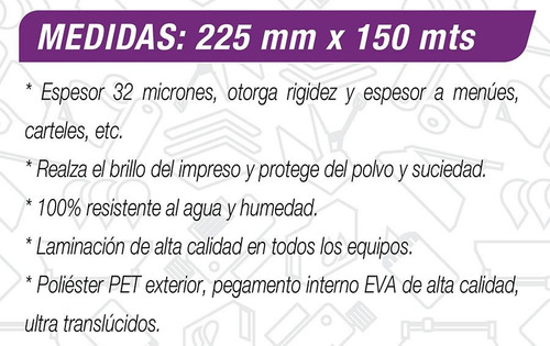 Rollo Laminar Brillante 22,8 Cm 32 Micrones 150 Mts A4 228mm
