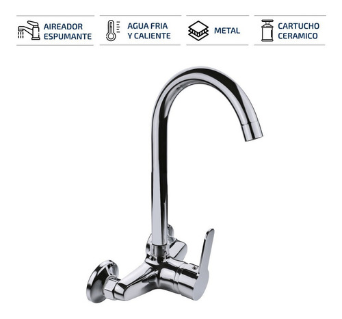 Imagen 2 de 6 de Griferia De Cocina Vanitory Canilla Monocomando Pared Baño