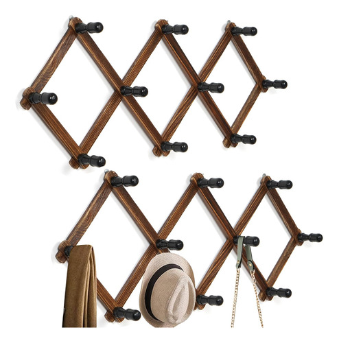 Perchero Madera Acordeón Pared 2 Ganchos Sombreros, Abrigos