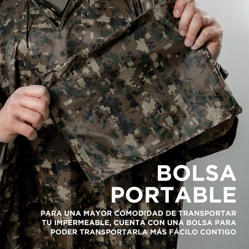 Impermeable Pocho Para Lluvia Diseño Camuflaje Unitalla Verde Oscuro Unitalla