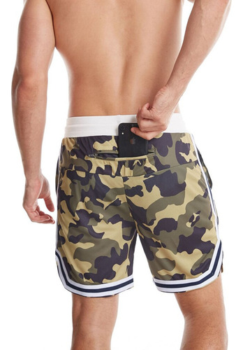 Pantalones Cortos Casuales De Estampado De Camuflaje Malla T