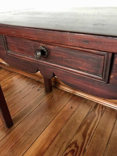 Antigua Mesa De Madera Auxiliar Con Cajón