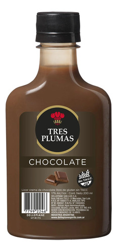 Licor Tres Plumas Chocolate 200ml Pack 6 Unidades