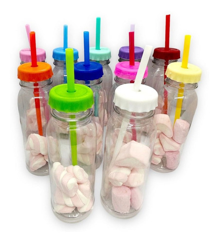 Botella Plastica Candy Bar Jugo Tapa Y Sorbete 250 Cc X250
