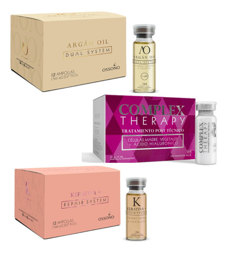 Kit Ossono Ampollas Nutrición Argán +keratina + Complex 15ml