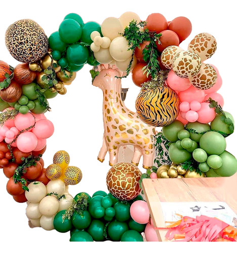 Kit Decoracion Arco Globos Selva Jungla Animal Print Jirafa