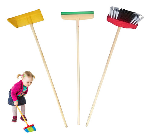 Kit De Limpeza Para Crianças Com Rodo/ Vassoura/ Pá De Lixo