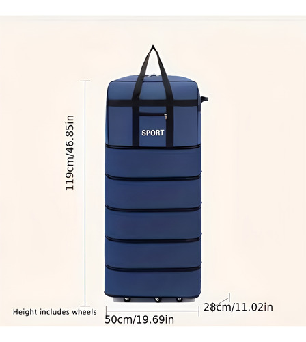 Bolso De Viaje Plegable 5 Niveles Con 6 Ruedas 165 Litro
