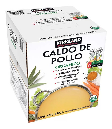 Kirkland Signature Caldo D Pollo Orgánico 6pz 946ml (1 Caja)