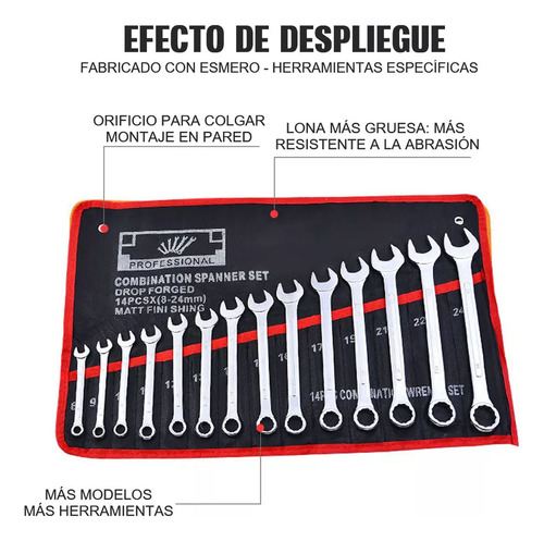 ~ Juego De Herramientas De Llave Combinada De 14 Piezas