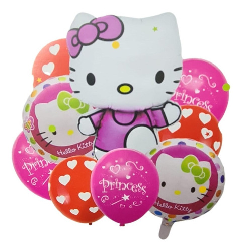 Set 9 Globos Kitty Metalizado Y Latex