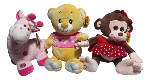Kit 3 Peluches Ranizzima Con Sonido- Osa, Jirafa, Changuita Varios