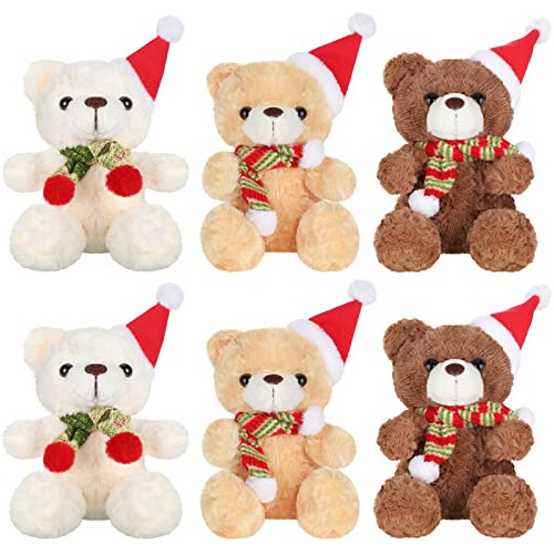 Conjunto De 6 Osos De Peluche De Navidad Sombrero De Sa...