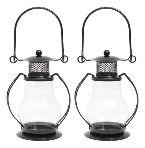 Ser Of 2 Farol Retro Portavela Para Candelabro Negro Hierro