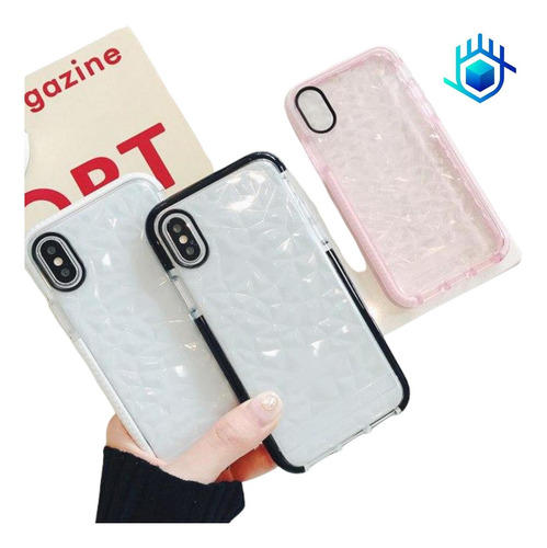 Imagen 8 de 10 de Case Para iPhone De Diamantes 3d Goma Gruesa Relieve Resistente Uso Rudo Hombre Mujer Dama Funda Bordes Con Airbag Moda