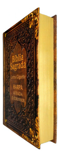 Bíblia Letra Gigante Capa Dura Arc Com Harpa - Vintage Couro