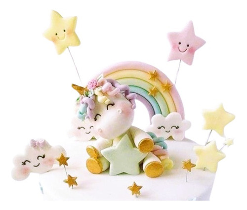 Adorno De Torta Temática Unicornio 16 Pzas .