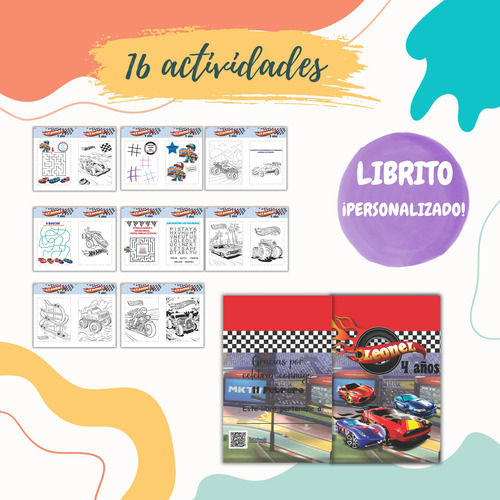 Libro Para Colorear Hot Weels Personalizado 30 Pz