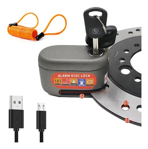 Candado Disco Alarma Bloqueo Moto Bateria Recargable Usb