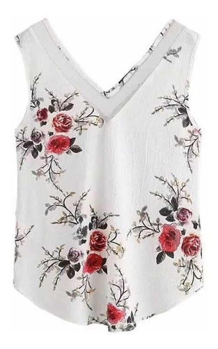 Blusa Casual Dama Transparente Cuello V Flores