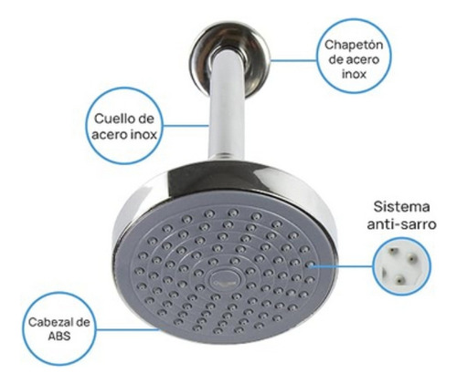 Regadera Redonda Anti-sarro Tubo Multiposición Cromo Gris Cromado