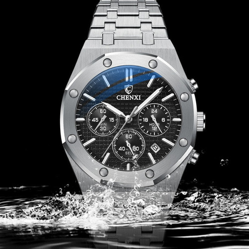 Reloj De Cuarzo Deportivo Chenxi Steel Chronograph Color Del Fondo Golden/white