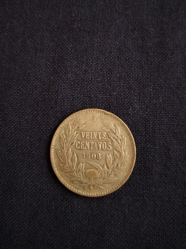 Moneda Chile Plata 20 Centavos 1908. J