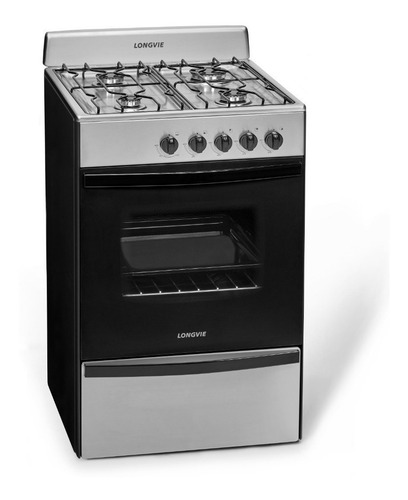 Imagen 2 de 2 de Cocina Longvie 12231 gas natural 4 hornallas acero inoxidable puerta con visor 70L
