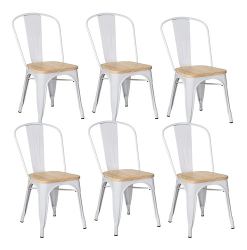 Pack 6 Silla Tolix Vintage Con Asiento De Madera