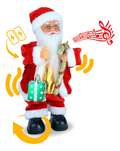 Santa Claus Bailarín Con Bastón Y Regalo Musical