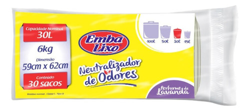 Saco para Lixo Lavanda Neutralizador de Odores 30l Embalixo 30 Unidades