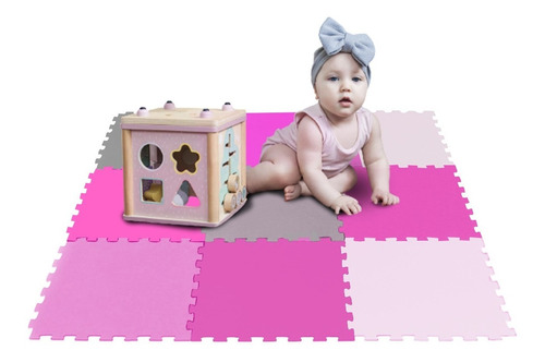 Kit 9 Pçs Tapete Eva Tatame Cinza Rosa Branco Infantil 50x50