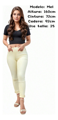 Pantalón Dama Color Crema Tiro Alto Stretch Talla Extra