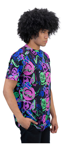 Camiseta Estampada Masculina Algodão Full Print Crazy Smile
