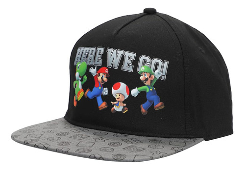 Super Mario Bros Here We Go Gorra Negra Snapback Para Niño