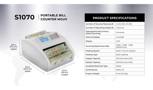 Contadora De Billetes Portátil - S1070 Silver