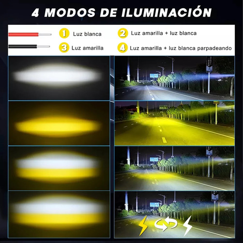 2pzs Faros Auxiliares 3 Modos Doble Color Led Para Auto Moto Negro
