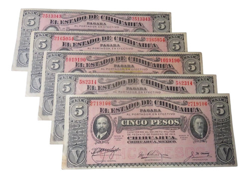 Billete 5 Pesos El Estado De Chihuahua 1915 