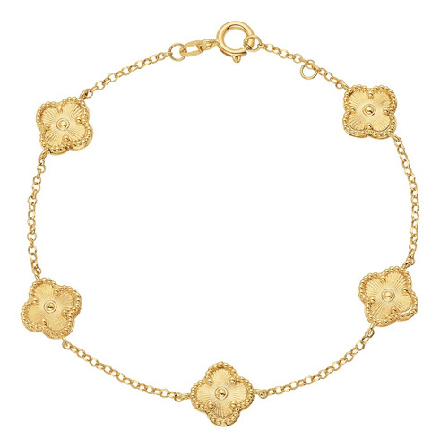 Pulseira Portuguesa Com Trevos Maciços 10 Mm Ouro 18k 750