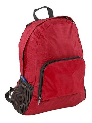Mochila De 2 Compartimentos Con Cierre Y Bolsillos Laterales De Red Color Rojo