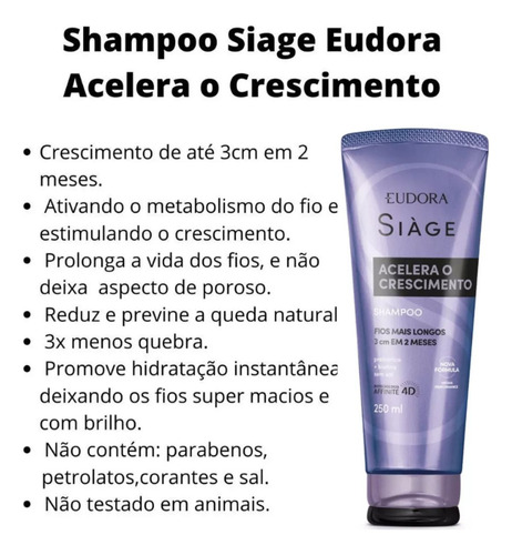 Shampoo Eudora Siàge Acelera O Crescimento 250ml