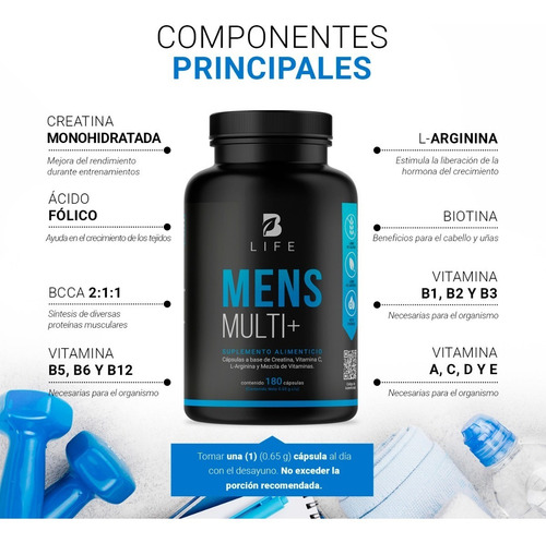 Imagen 3 de 6 de Vitaminas Para Hombre Multivitaminico 180 Capsulas B Life