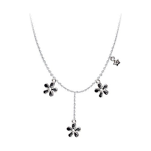 Collar - Black Flowers Sterling Silver Choker Necklace