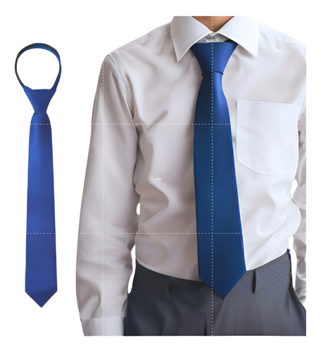 Gravata Slim Juvenil Azul Royal C/ Nó Pronto E Zíper Azul Royal Lisa 39 Cm