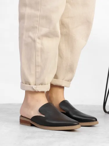 Zuecos Mule Slippers Mujer Cuero Vacuno Negro Moda Kabul