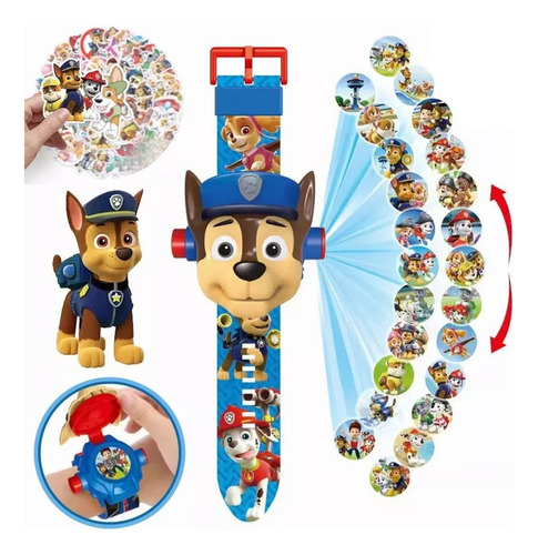 Reloj Proyector Niños 24 Imágenes Paw Patrol, Chase+pegatina