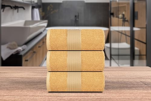 Set De Toallas De Baño De Algodón Beige De 3 Piezas, Grande