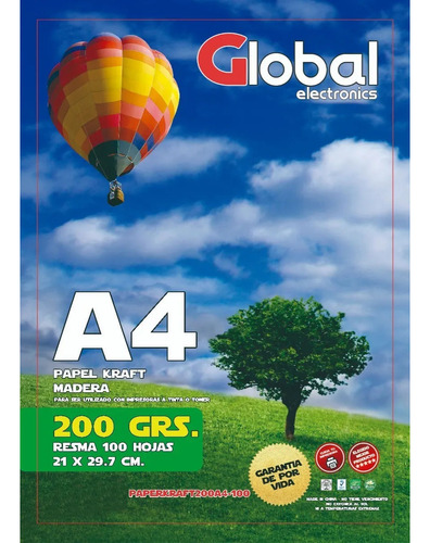 Global Papel Kraft Madera A4 200gr X100