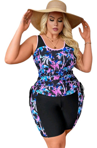 Traje Baño Gorditas Curvy Tallas Extra Short Largo Bermuda Lavanda 4xl